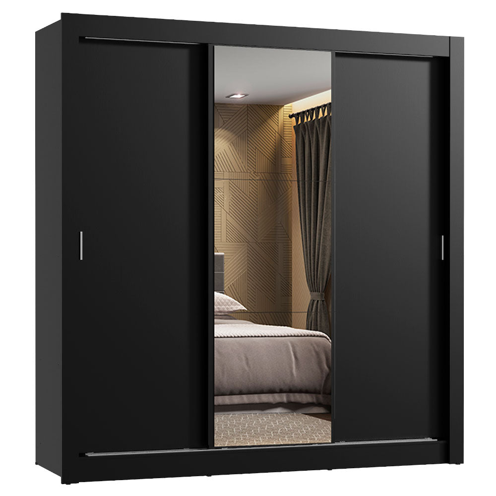 Placard Matrimonial Lyon 3 Puertas Corredizas con Espejo 2 Cajones Negro