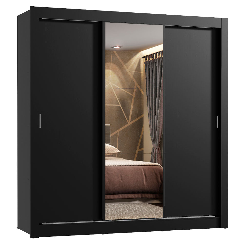 Placard Matrimonial Lyon Plus 3 Puertas Corredizas con Espejos 4 Cajones Negro