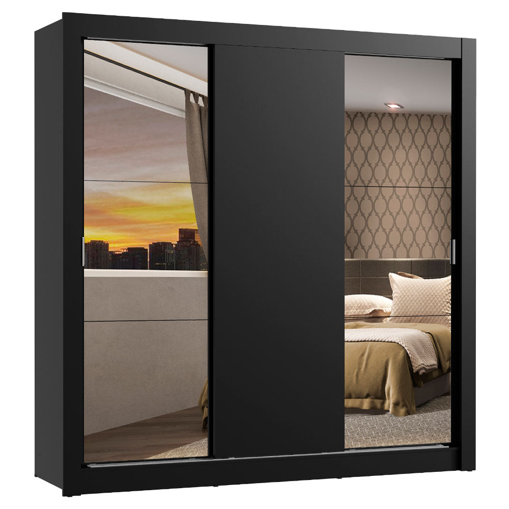 Placard Matrimonial Monaco 3 Puertas Corredizas 2 con Espejos Negro