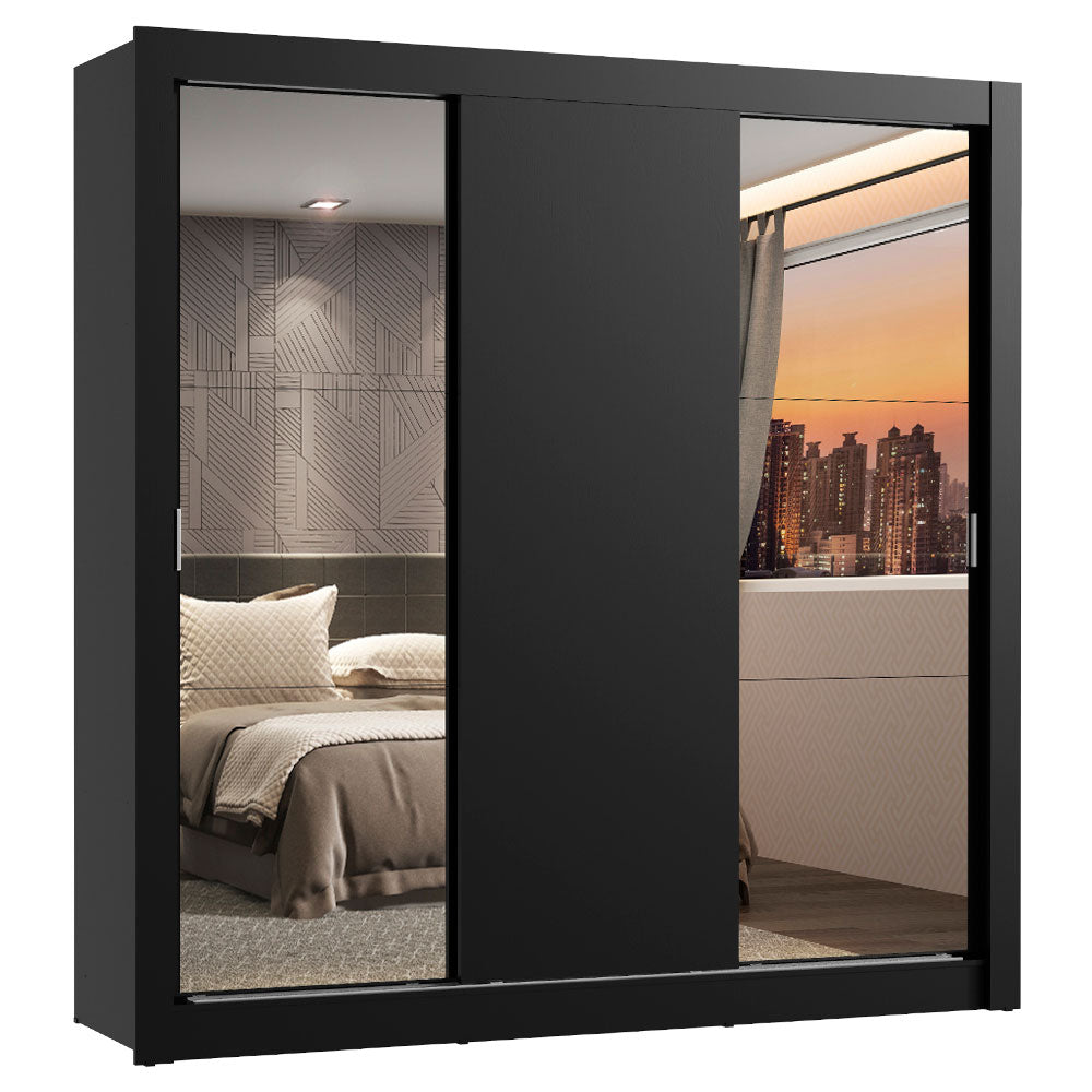 Placard Matrimonial Lyon 3 Puertas Corredizas con Espejos 2 Cajones Negro