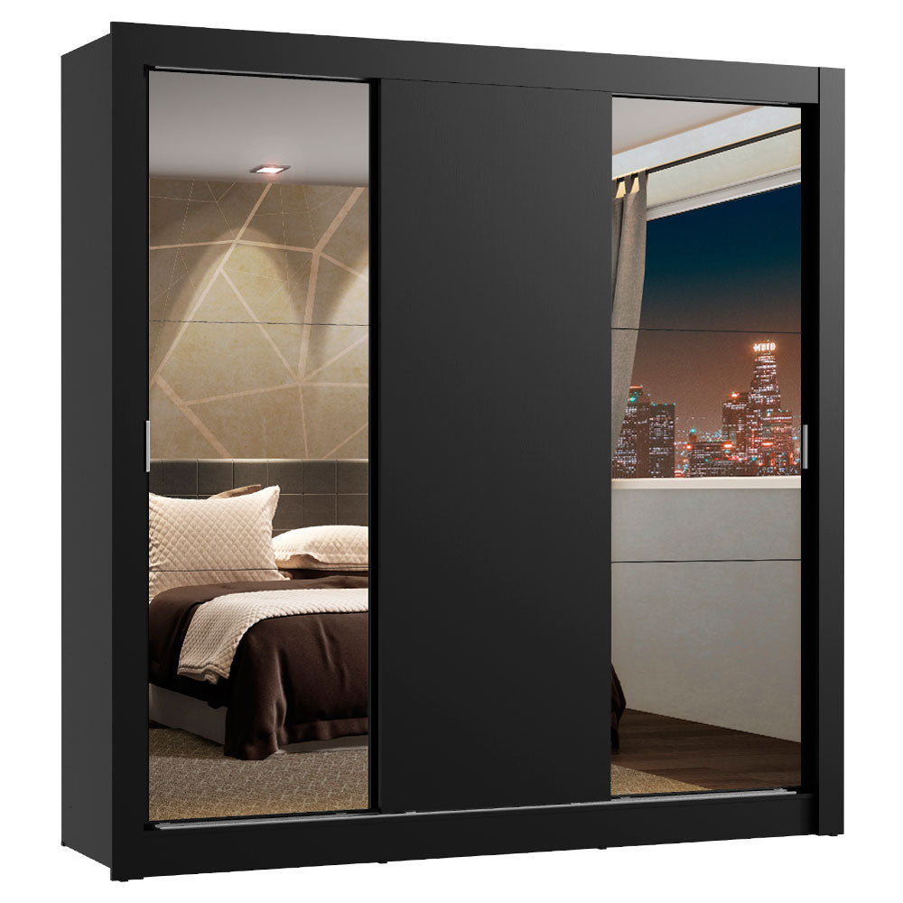 Placard Matrimonial Lyon Plus 3 Puertas Corredizas con Espejos 4 Cajones Negro
