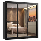 Placard Matrimonial Lyon 3 Puertas Corredizas con Espejo 2 Cajones Negro