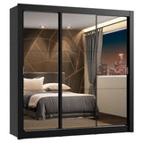 Placard Matrimonial Lyon Plus 3 Puertas Corredizas con Espejo 4 Cajones Negro