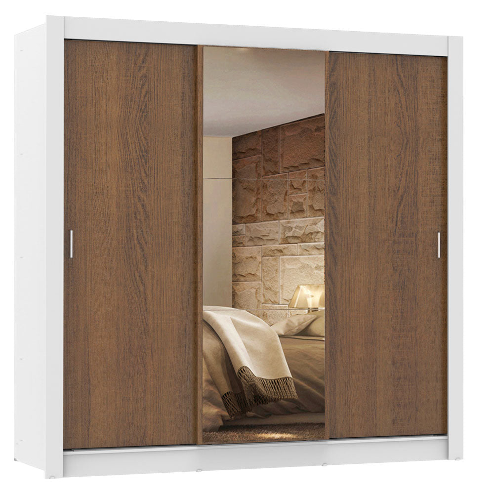 Placard Matrimonial Lyon 3 Puertas Corredizas con Espejo 2 Cajones Blanco/Marrón