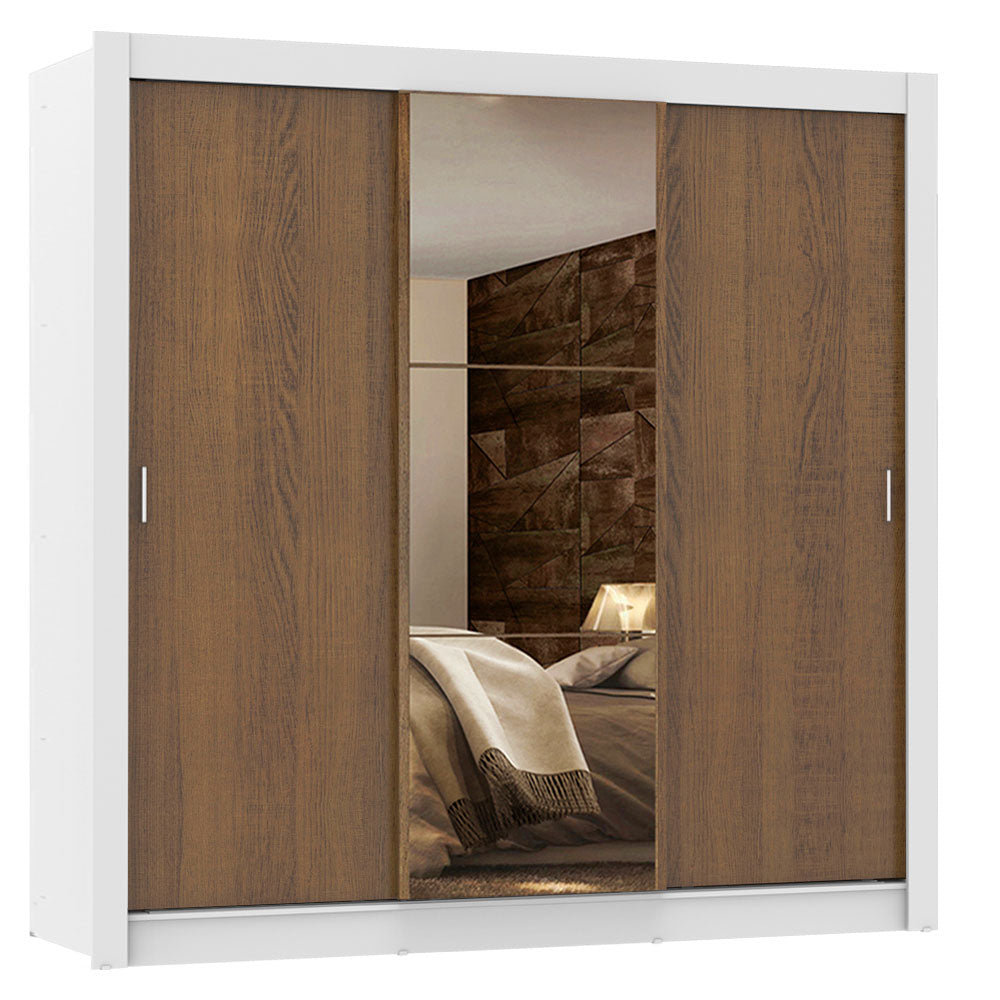 Placard Matrimonial Lyon Plus 3 Puertas Corredizas con Espejo 4 Cajones Blanco/Marrón
