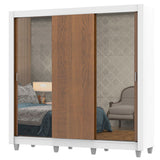 Placard Matrimonial Lyon Plus 3 Puertas Corredizas con Espejos 4 Cajones con Patas Blanco/Marrón