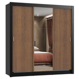 Placard Matrimonial Lyon 3 Puertas Corredizas con Espejo 2 Cajones Negro/Marrón