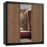 Placard Matrimonial Lyon Plus 3 Puertas Corredizas con Espejo 4 Cajones Negro/Marrón