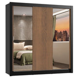 Placard Matrimonial Lyon 3 Puertas Corredizas con Espejos 2 Cajones Marrón/Negro