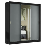 Placard Matrimonial 3 Puertas Corredizas con Espejo Negro/Gris Monaco