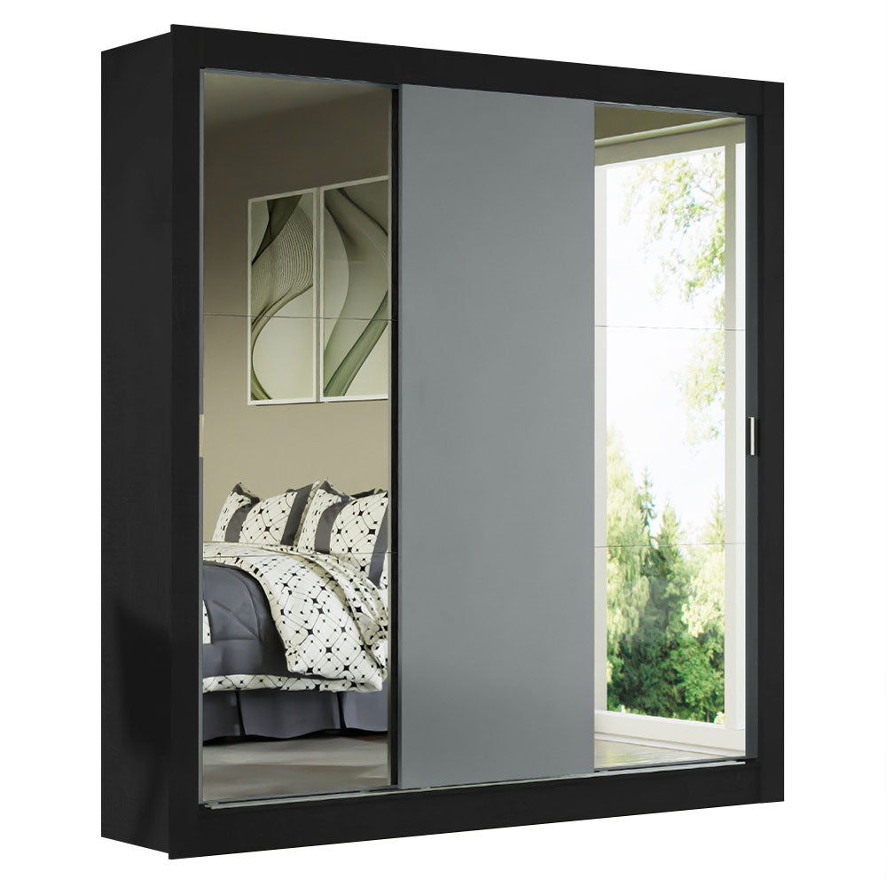 Placard Matrimonial 3 Puertas Corredizas con Espejos Negro/Gris Monaco