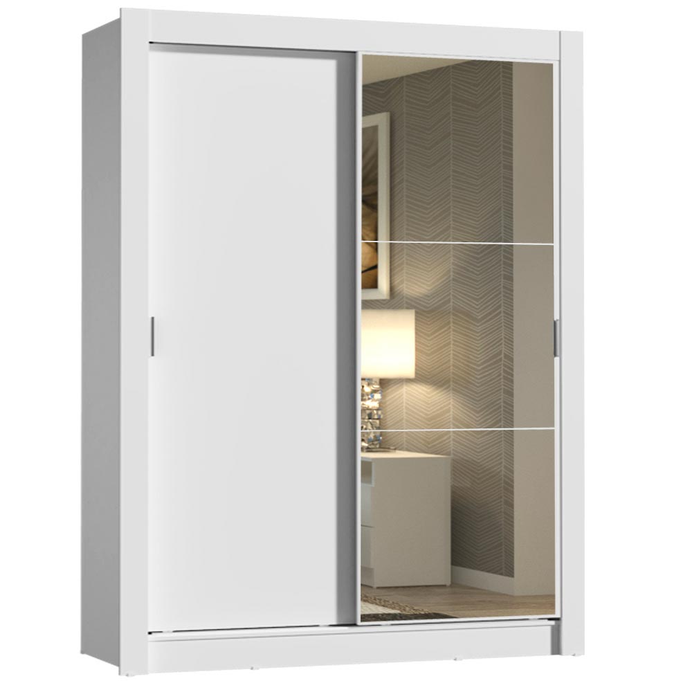 Placard Soltero Dallas 2 Puertas Corredizas con Espejo 2 Cajones Blanco