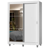 Placard Soltero Dallas 2 Puertas Corredizas con Espejo 2 Cajones con Patas Blanco