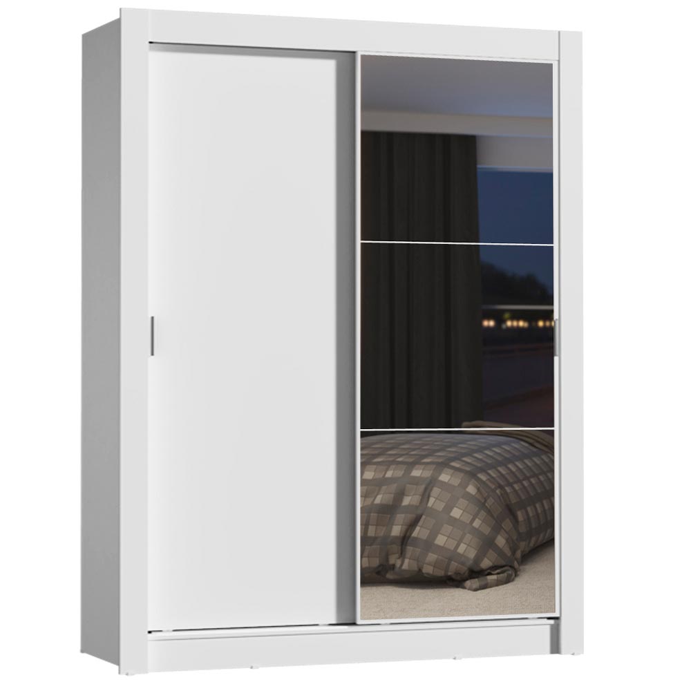 Placard Soltero Dallas Plus 2 Puertas Corredizas con Espejo 4 Cajones Blanco