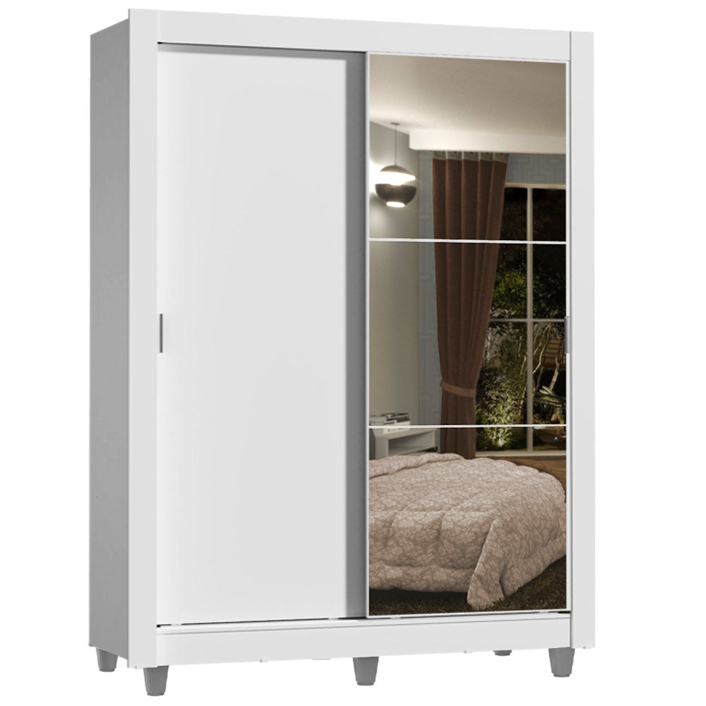 Placard Soltero Dallas Plus 2 Puertas Corredizas con Espejo 4 Cajones con Patas Blanco