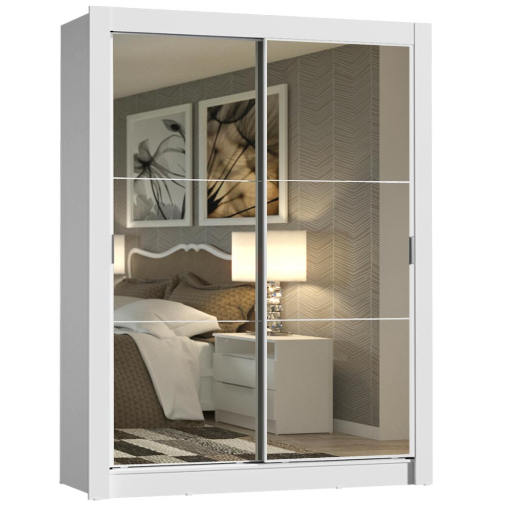 Placard Soltero Dallas 2 Puertas Corredizas con Espejo 2 Cajones Blanco