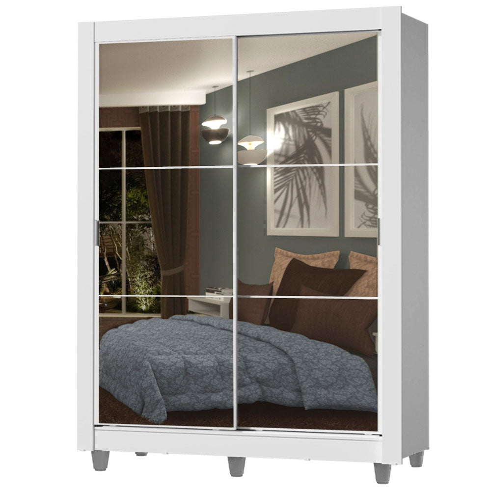 Placard Soltero Dallas 2 Puertas Corredizas con Espejo 2 Cajones con Patas Blanco