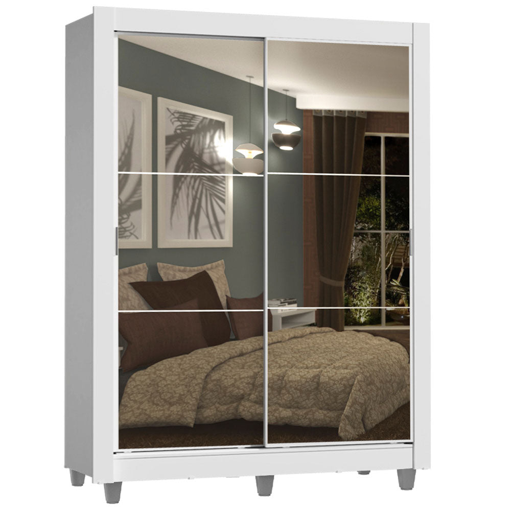 Placard Soltero Dallas Plus 2 Puertas Corredizas con Espejo 4 Cajones con Patas Blanco