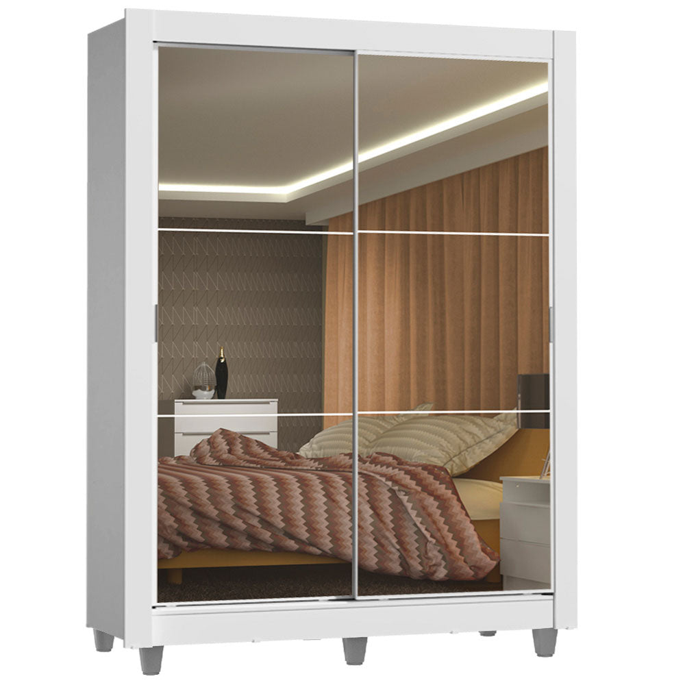 Placard Soltero Denver 2 Puertas Corredizas con Espejo con Patas Blanco