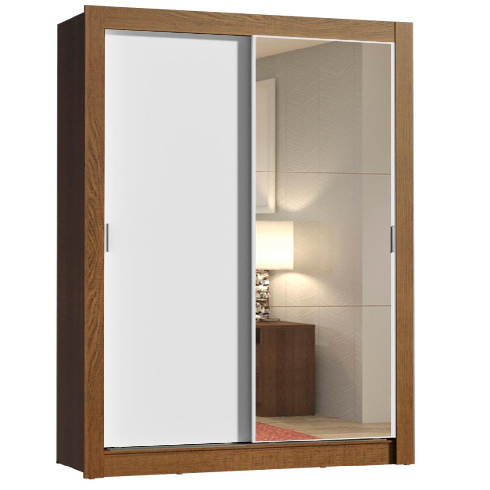 Placard Soltero 2 Puertas Corredizas con Espejo 2 Cajones Marrón/Blanco Dallas