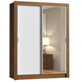 Placard Soltero 2 Puertas Corredizas con Espejo 2 Cajones Marrón/Blanco Dallas