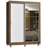 Placard Soltero 2 Puertas Corredizas con Espejo 4 Cajones con Patas Marrón/Blanco Dallas Plus