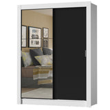 Placard Soltero Dallas Plus 2 Puertas Corredizas con Espejo 4 Cajones Blanco/Negro