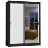 Placard Soltero Dallas 2 Puertas Corredizas con Espejo 2 Cajones Negro/Blanco