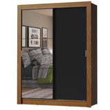 Placard Soltero 2 Puertas Corredizas con Espejo 4 Cajones Marrón/Negro Dallas Plus