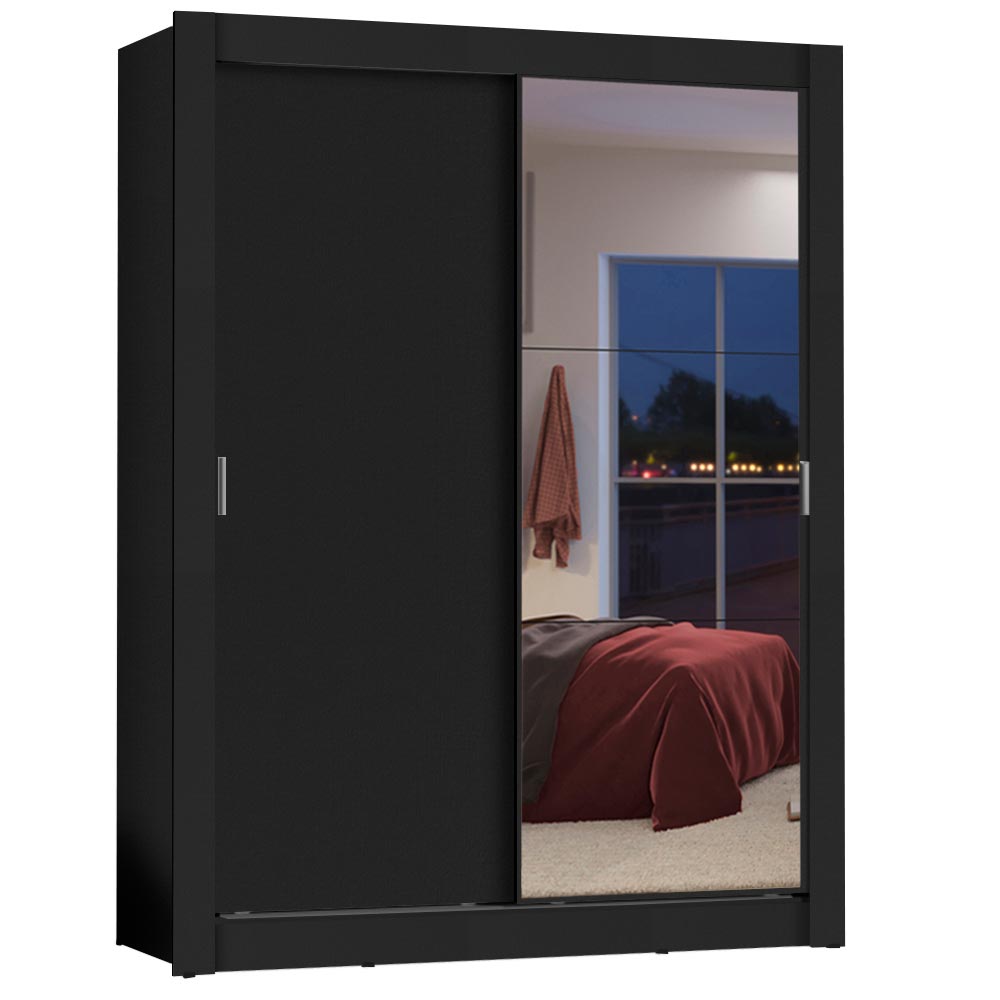 Placard Soltero Dallas 2 Puertas Corredizas con Espejo 2 Cajones Negro