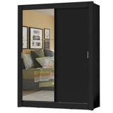 Placard Soltero Dallas Plus 2 Puertas Corredizas con Espejo 4 Cajones Negro