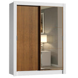 Placard Soltero 2 Puertas Corredizas con Espejo 2 Cajones Blanco/Marrón Dallas
