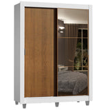 Placard Soltero 2 Puertas Corredizas Espejo 4 Cajones con Patas Blanco/Marrón Dallas Plus