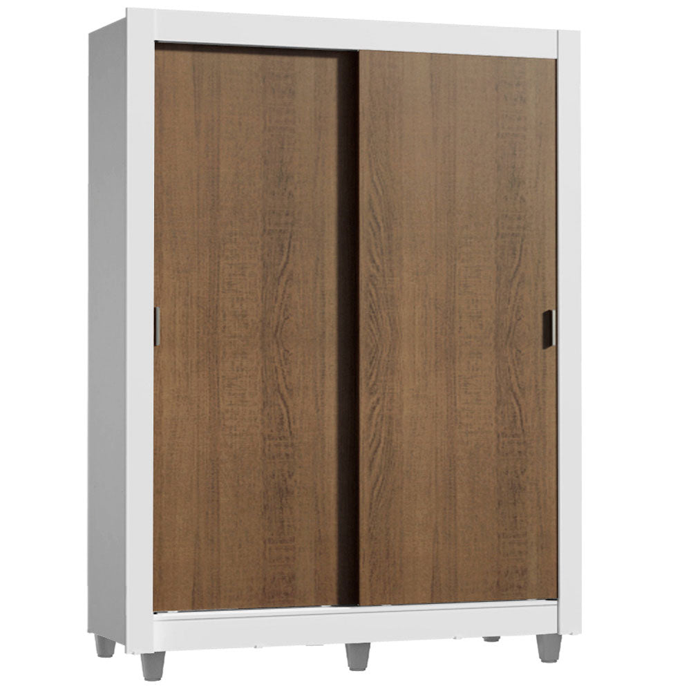 Placard Soltero Dallas Plus 2 Puertas Corredizas 4 Cajones con Patas Blanco/Marrón