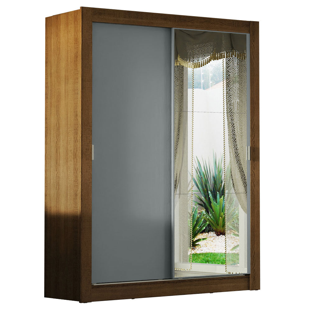 Placard Ropero Solteiro Madesa Denver 2 Puertas Corredizas con Espejo Marrón/Gris