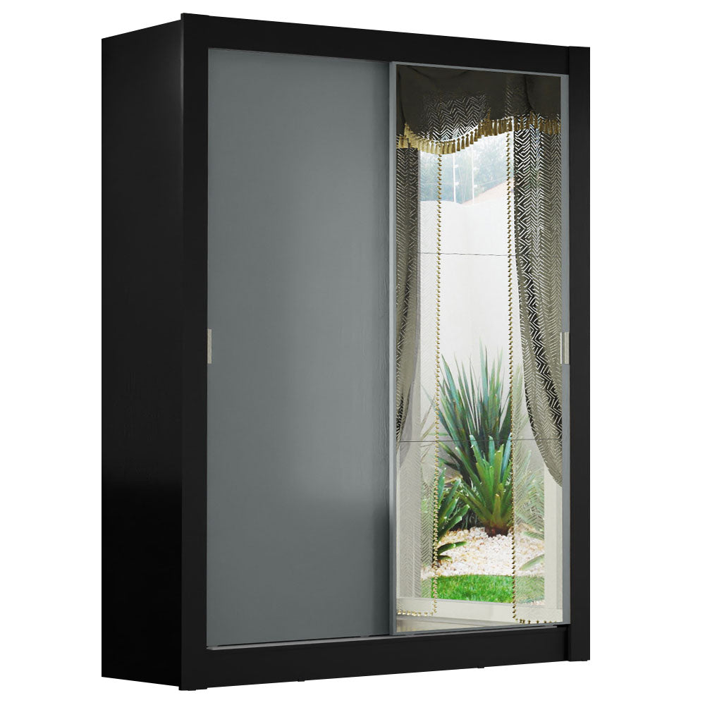 Placard Ropero Solteiro Madesa Denver 2 Puertas Corredizas con Espejo Negro/Gris