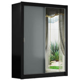 Placard Ropero Solteiro Madesa Denver 2 Puertas Corredizas con Espejo Negro/Gris