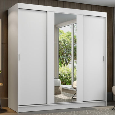 Placard Matrimonial 180 cm 3 Puertas Corredizas 4 Cajones con 1 Espejo Blanco Reno Madesa