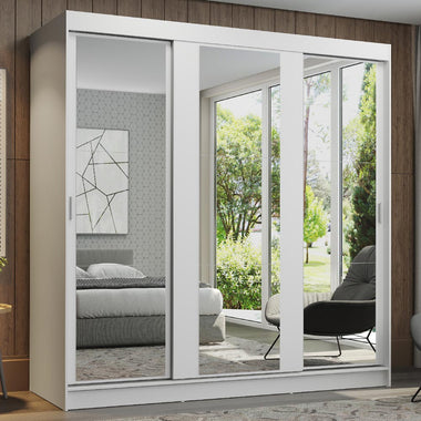 Placard Matrimonial 180 cm 3 Puertas Corredizas 4 Cajones con 3 Espejos Blanco Reno Madesa