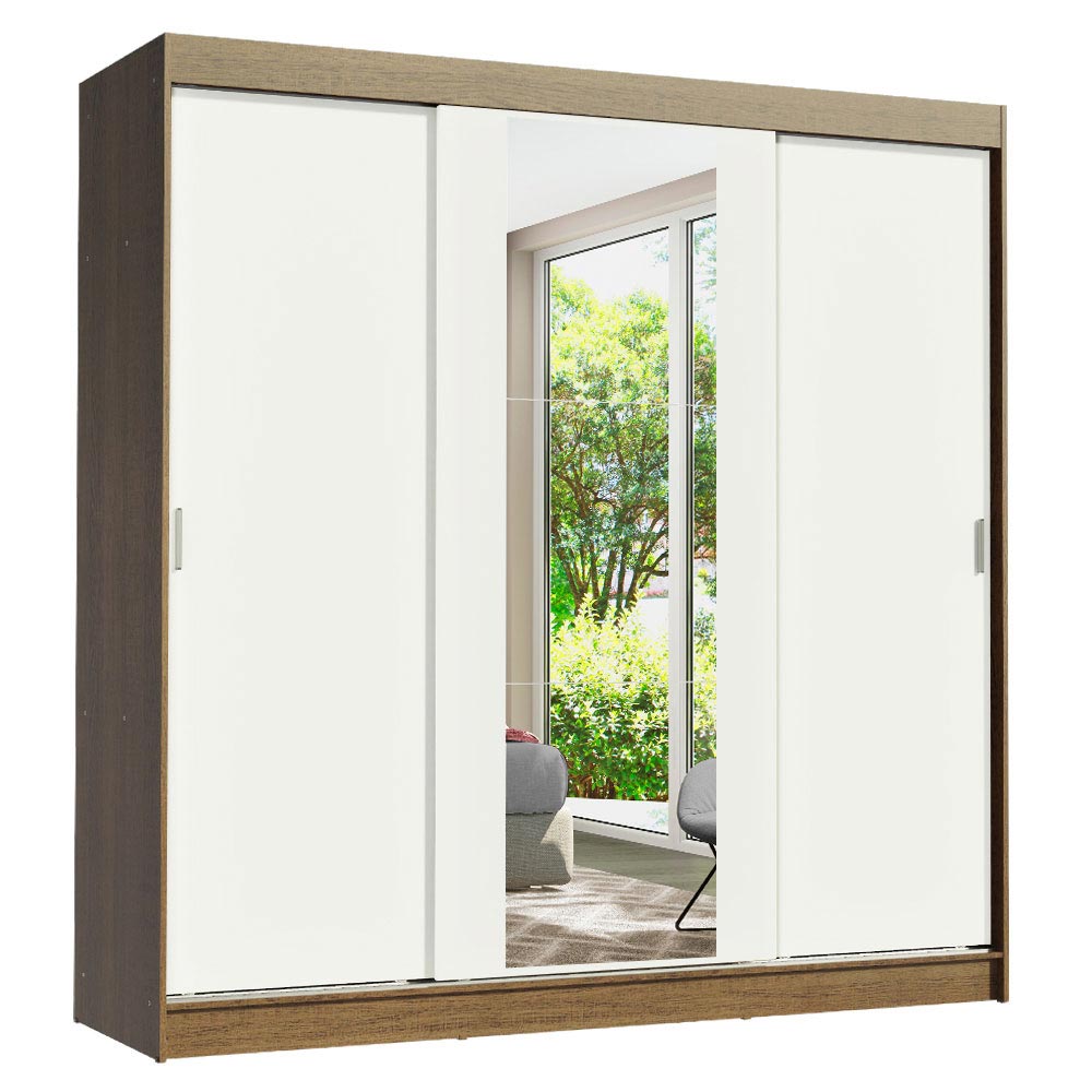 Placard Matrimonial Reno 3 Puertas Corredizas 1 con Espejo - Marrón/Blanco