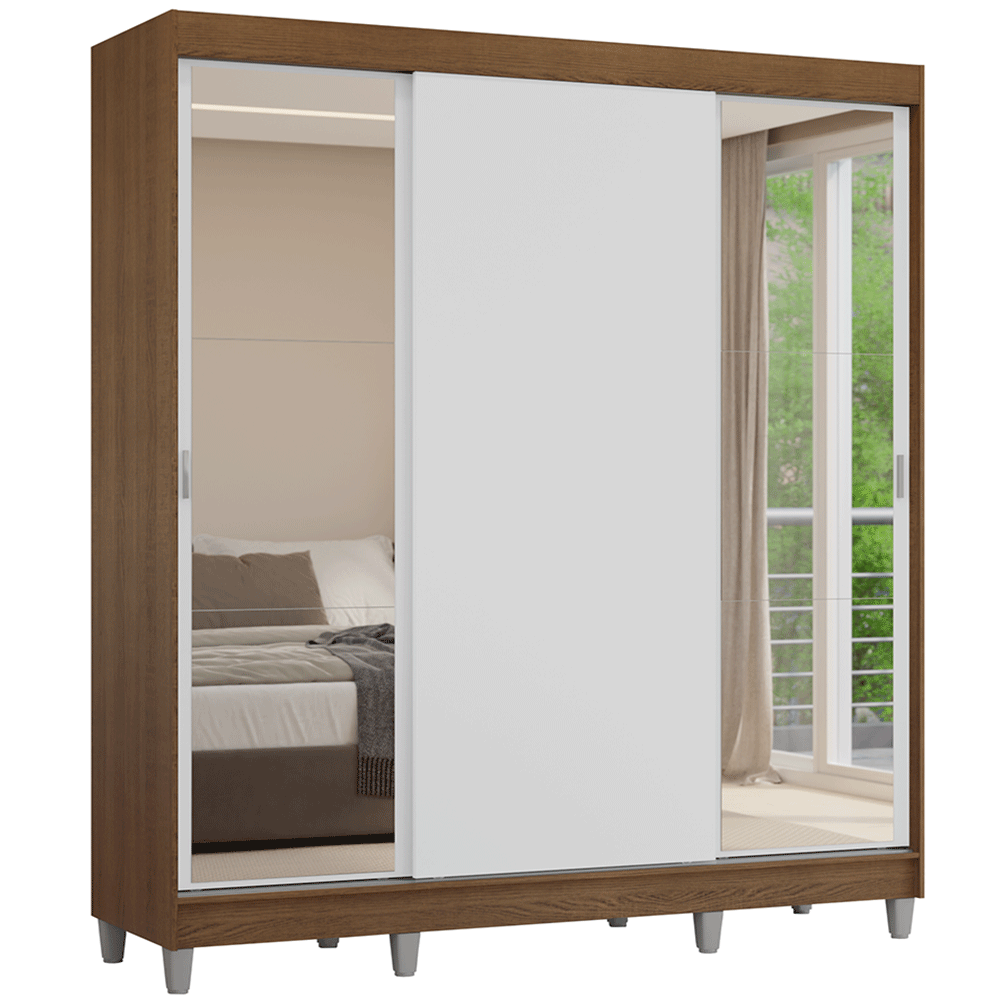 Placard Matrimonial con Patas 180 cm 3 Puertas con Espejos Reno Marrón/Blanco