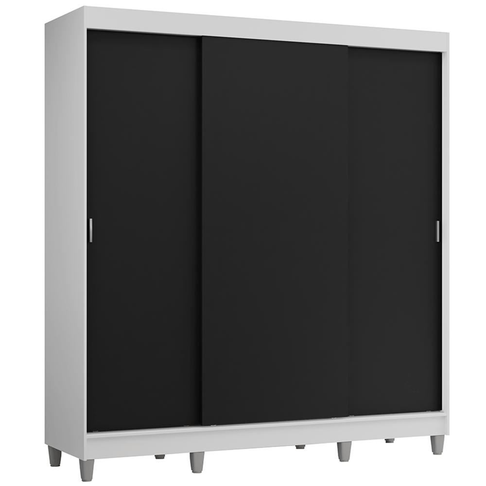 Placard Matrimonial con Patas 180 cm 3 Puertas Reno Blanco/Negro
