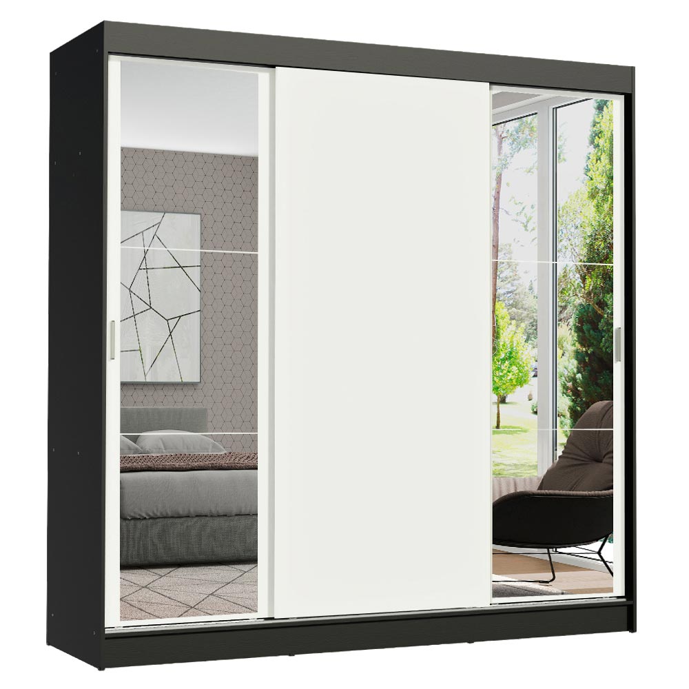 Placard Matrimonial Reno 3 Puertas Corredizas con Espejos Negro/Blanco