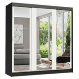 Placard Matrimonial Reno con 3 Puertas Corredizas de Espejo Negro/Blanco