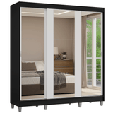 Placard Matrimonial con Patas 180 cm 3 Puertas con 3 Espejos Reno Negro/Blanco