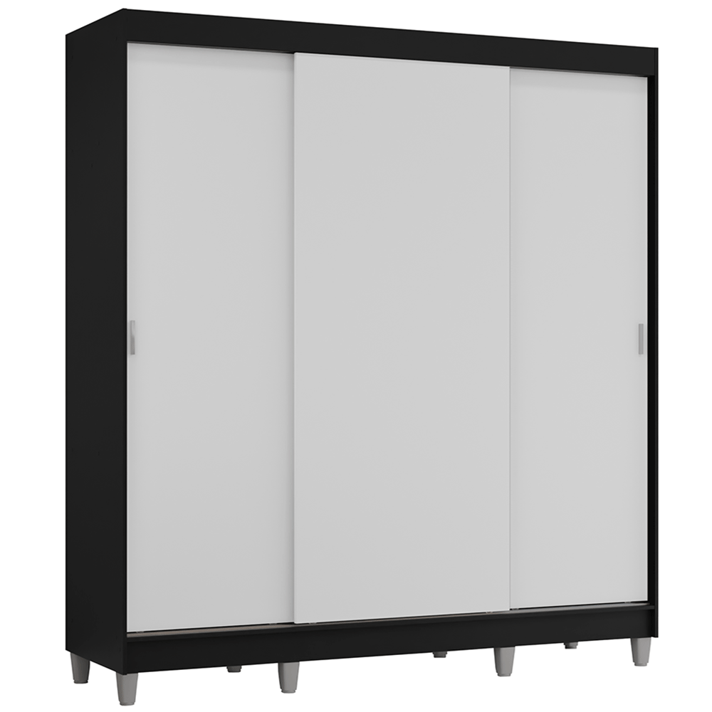 Placard Matrimonial con Patas 180 cm 3 Puertas Reno Negro/Blanco