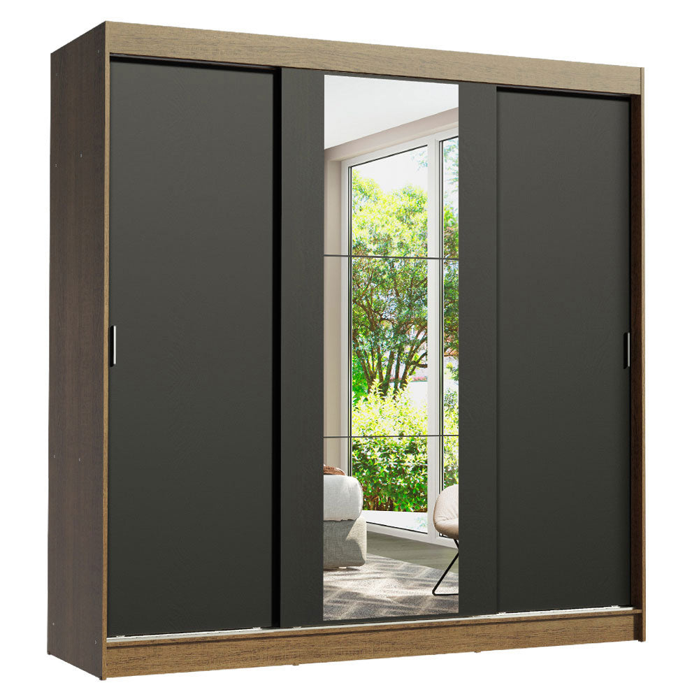 Placard Matrimonial Reno 3 Puertas Corredizas con Espejo Marrón/Negro