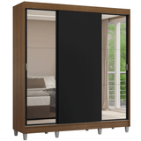 Placard Matrimonial con Patas 180 cm 3 Puertas con Espejos Reno Marrón/Negro