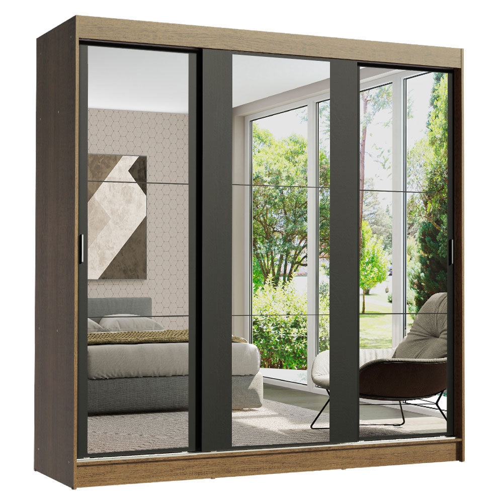 Placard Matrimonial Reno 3 Puertas Corredizas de Espejo Marrón/Negro