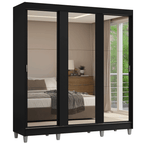 Placard Matrimonial Reno 180 cm 3 Puertas Corredizas con 3 Espejos 4 Cajones con Patas Negro Madesa